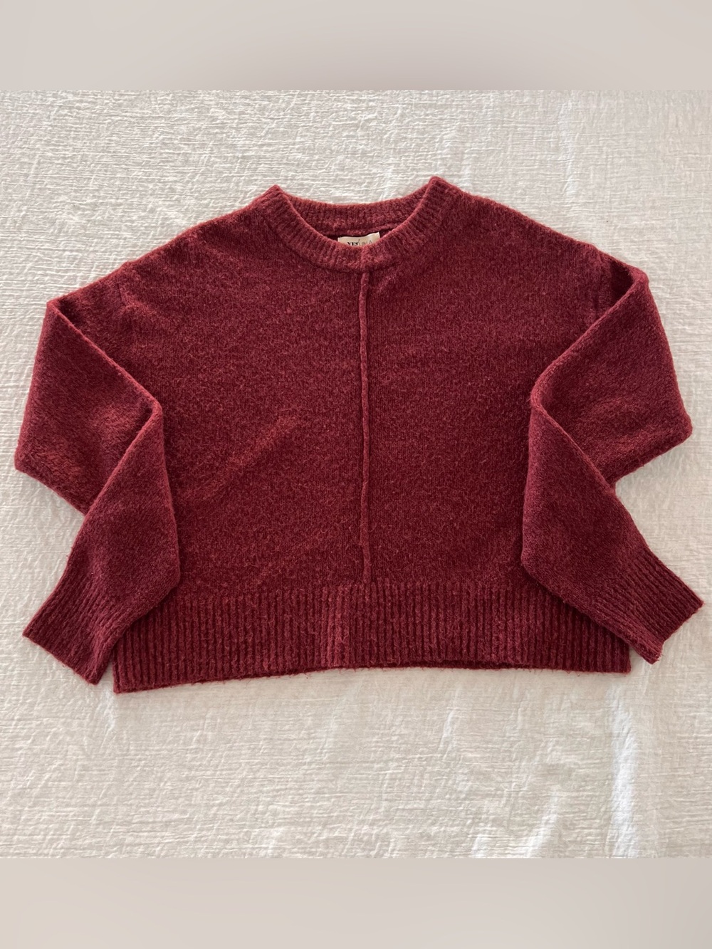 Yes Lola Women's Boxy Crewneck Fall Sweater L in Rust Red Ribbed Trim
